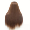 A long, straight, dark brown hair extension displayed against a white background.