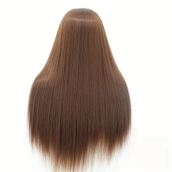 A long, straight, dark brown hair extension displayed against a white background.