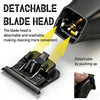 Close-up of a detachable blade head for a professional rotary hair clipper trimmer, showing its design and function.