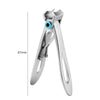 A professional stainless steel nail clippers set with a silver handle and blue detail, shown in a vertical view.
