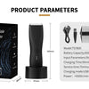 Image showing the parameters and various attachments of a black Body Hair Trimmer device.