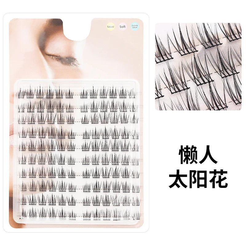 Feuille d'extensions de cils individuels pour application DIY, montrant divers styles de cils.