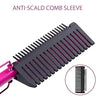 A close-up view of a pink anti-scald comb sleeve used with a professional electric hot comb hair straightener.