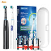 A set of rechargeable electric toothbrushes and a charging case are displayed on a white background.