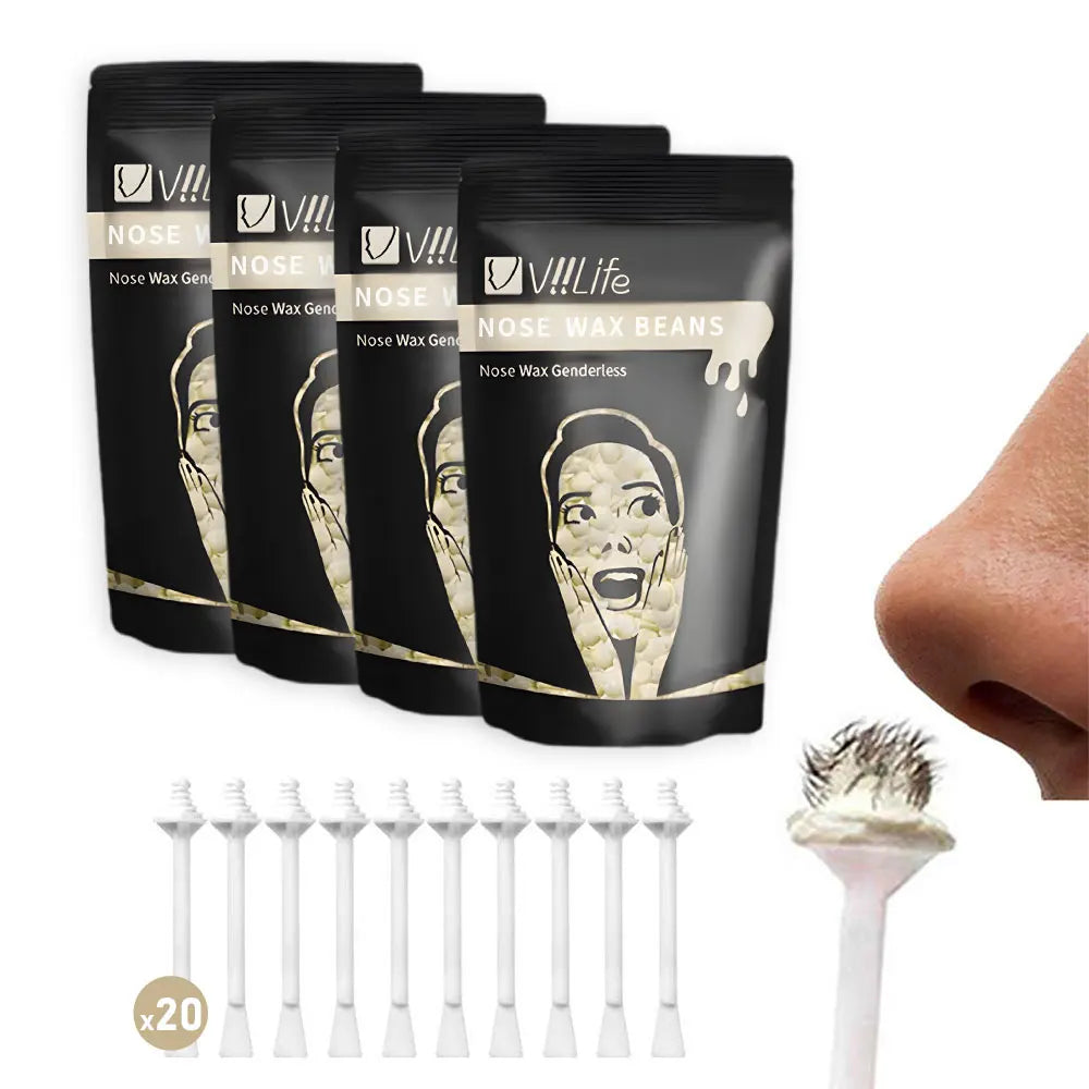 A set of black nose wax beans and applicators for painless nose hair removal