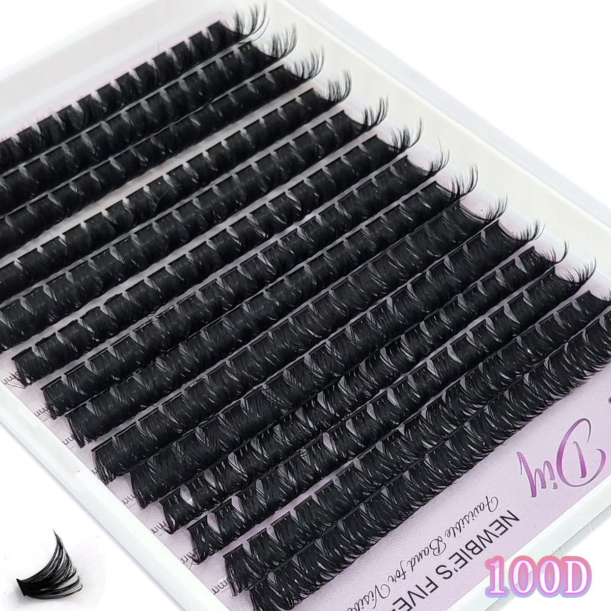 A tray of black natural curly mink eyelash extensions laid out for sale.