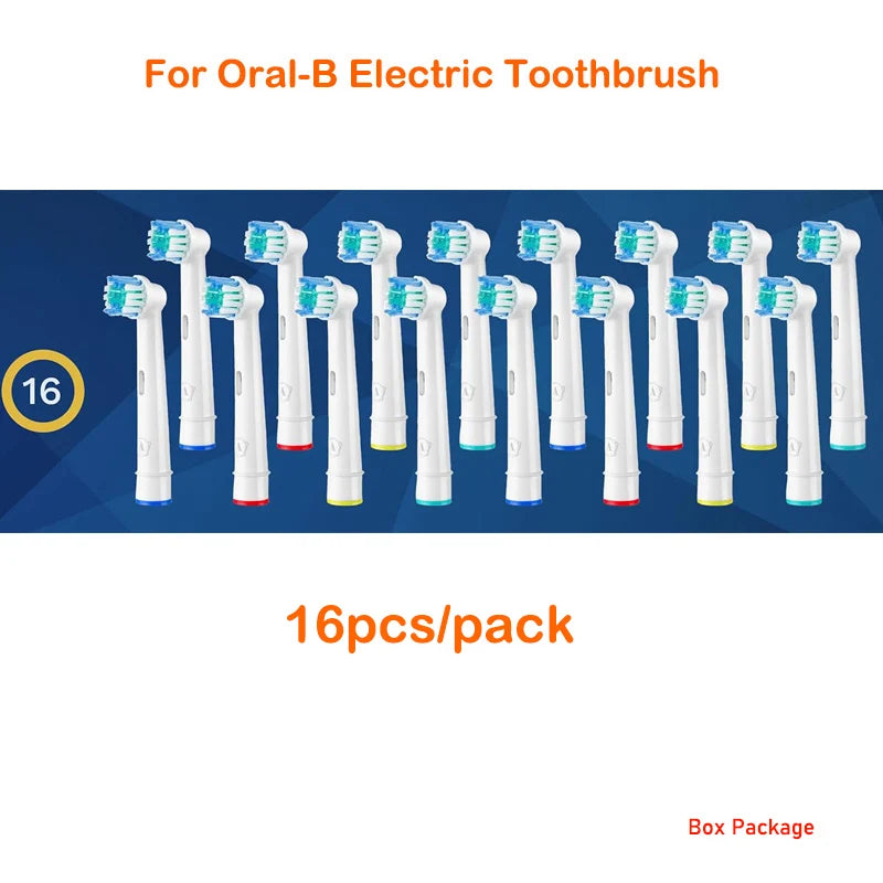 A package of 16 replacement brush heads for Oral-B electric toothbrushes.