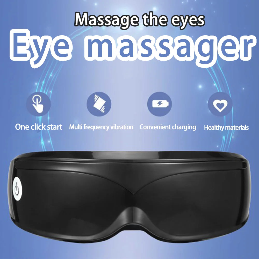 Schwarzes Augenmassiergerät mit One-Click-Start, Mehrfrequenzvibration und praktischer Lademöglichkeit.