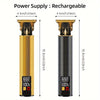 A gold and black rechargeable hair grooming kit with a cylindrical design shown from the side.