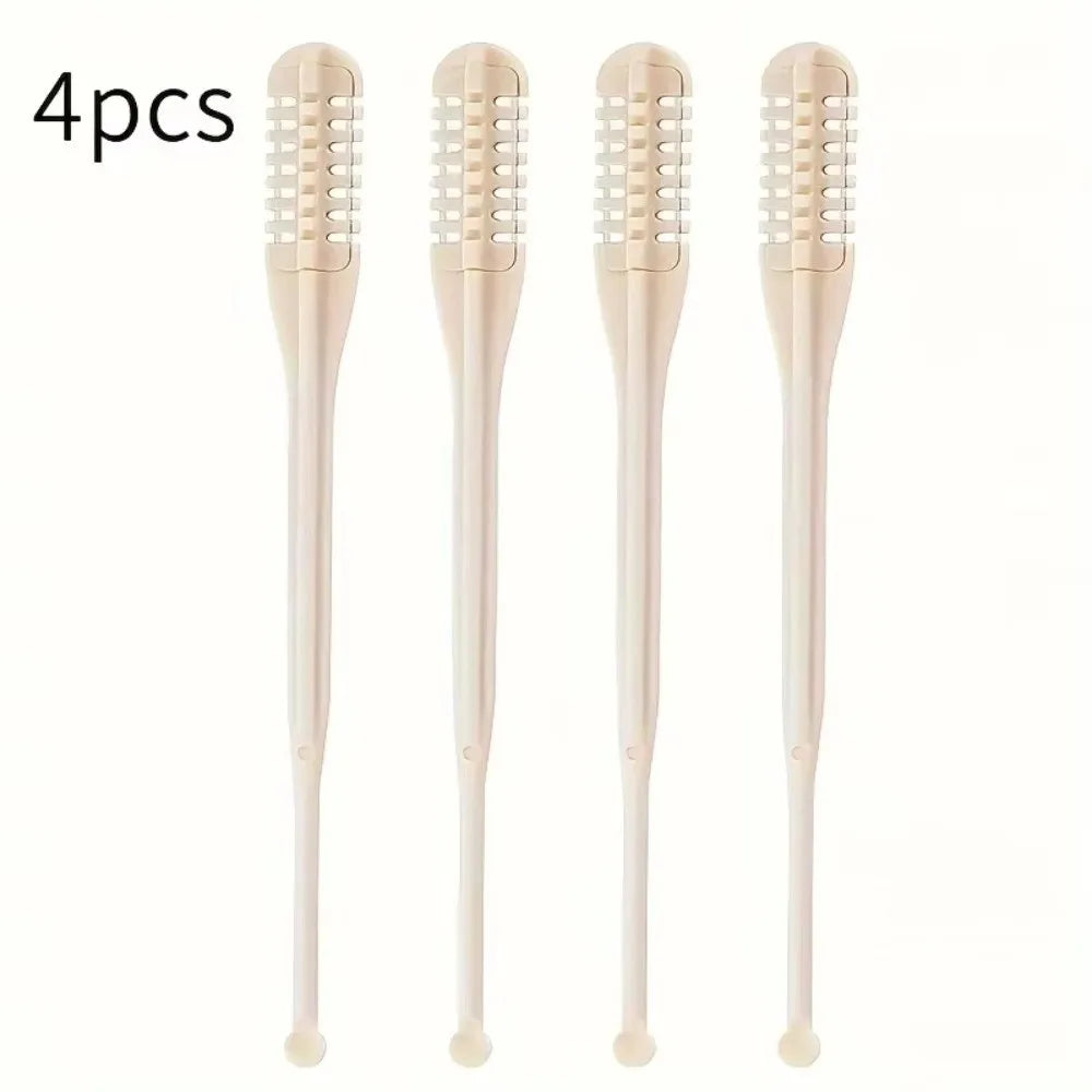 A set of four light beige nose and ear hair trimmers with rotating heads.