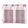 A pair of pink cosmetic tweezers displaying 32 pairs of false eyelashes for application.