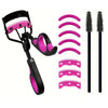 Professionelles Kit zum Formen von Wimpern und Augenbrauen mit schwarzen Werkzeugen und rosa Silikonbürsten.