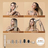 Eine Sammlung verschiedener Haarstyling-Werkzeuge, darunter Glätteisen, Lockenstäbe und ein Volumen-Föhnpinsel.