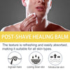 A man applies a post-shave healing balm to his face, demonstrating its refreshing and easily absorbed texture.
