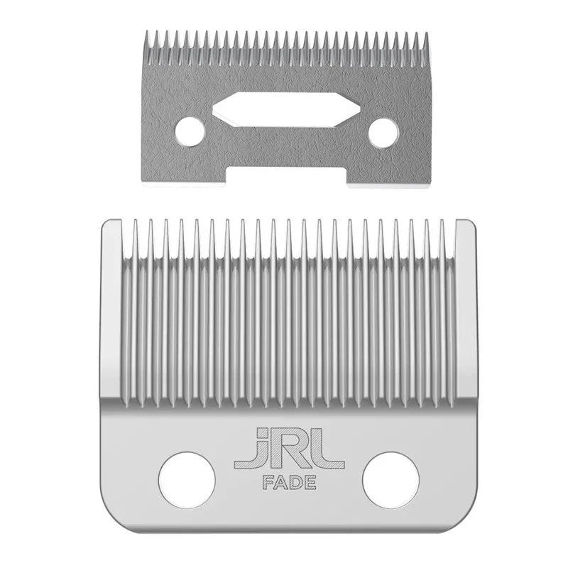A silver precision electric hair trimmer blade with a fade guard and body.