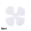 A set of six white reusable velvet powder puffs arranged in a cross shape.