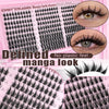 Close-up of EIMNY Manga lash cluster showing various lash lengths and a finished eye look.