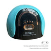 A round teal and black UV LED nail lamp with a silver trim and digital display.