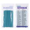 A package of ligature ties in various colors, including blue, green, and purple, for dental orthodontics.