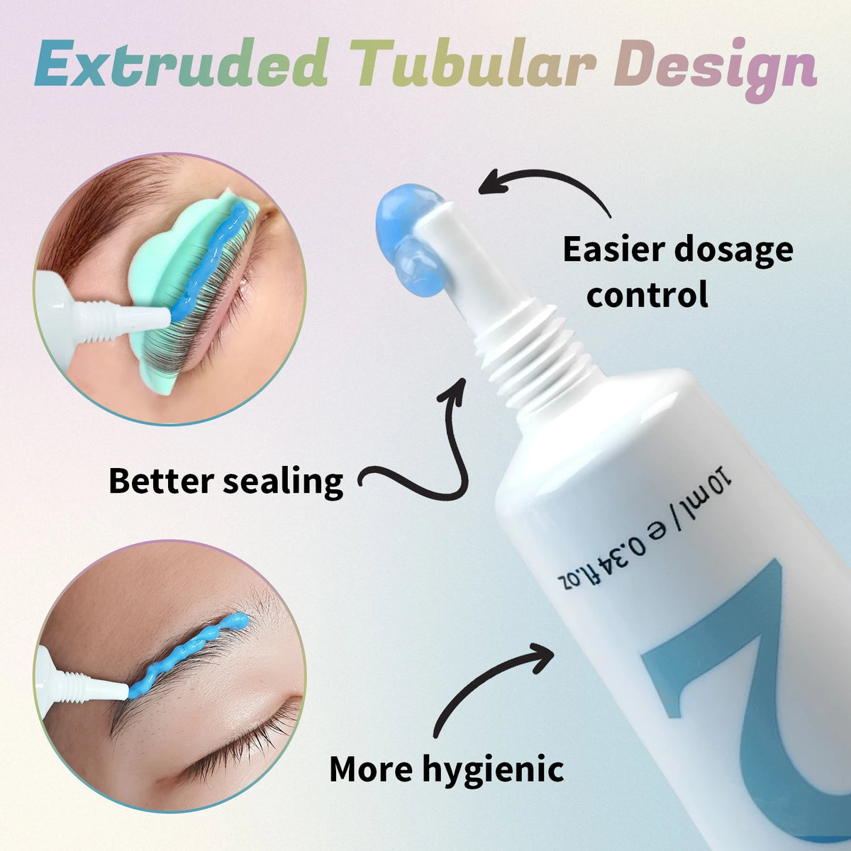 Bouteille blanche de solution de lifting de cils avec un design tubulaire extrudé pour un meilleur contrôle de dosage et un m