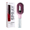 A pink styling comb and clear spray bottle for hair care.