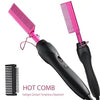 A pink professional electric hot comb hair straightener with a black body and comb attachment.