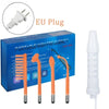 A box of portable high frequency facial rejuvenation wands with an EU plug and four orange facial devices.