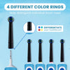 Four different color rings used to distinguish individual brush heads for electric toothbrushes