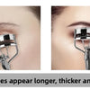 Close-up of a person's eye showing eyelashes appearing longer, thicker, and fuller after using reusable silicone eyelash curl