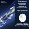 Close-up view of an electric toothbrush showing its motor and design features.