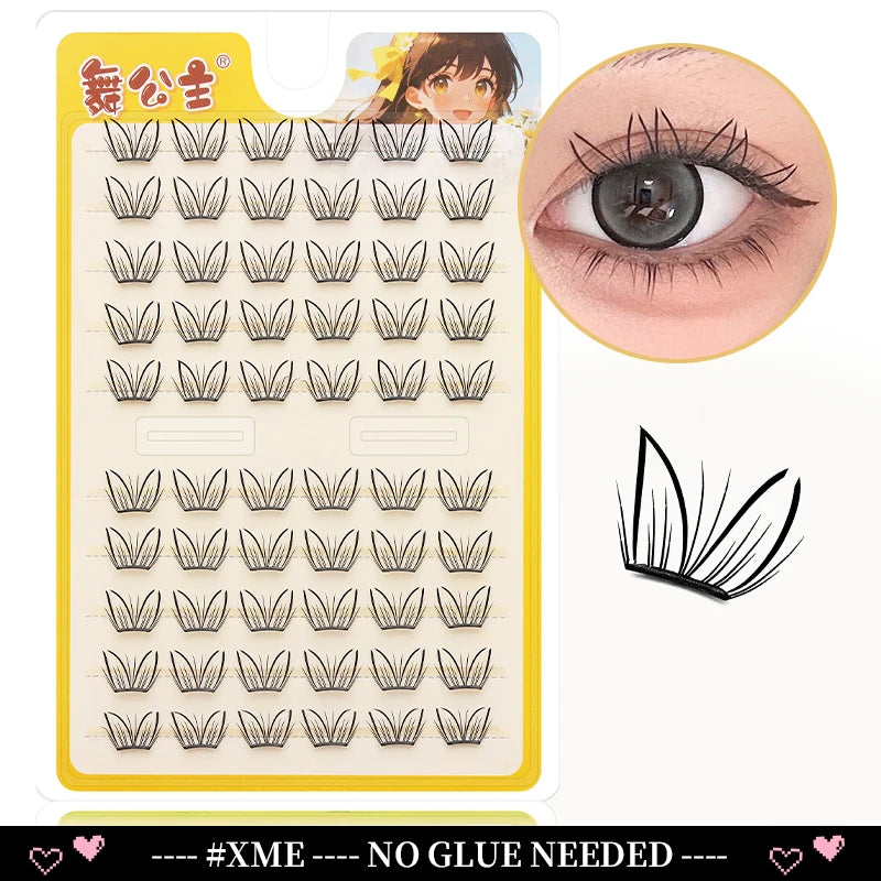 A set of Dingsen Cluster Eyelash Extensions showing various styles and lash types on a clear plastic tray.