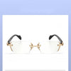 Pair of gold-toned retro frameless reading glasses with light blue light proof lenses
