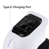 Close-up view of a white infrared knee massager showing the Type-C charging port and various function buttons.