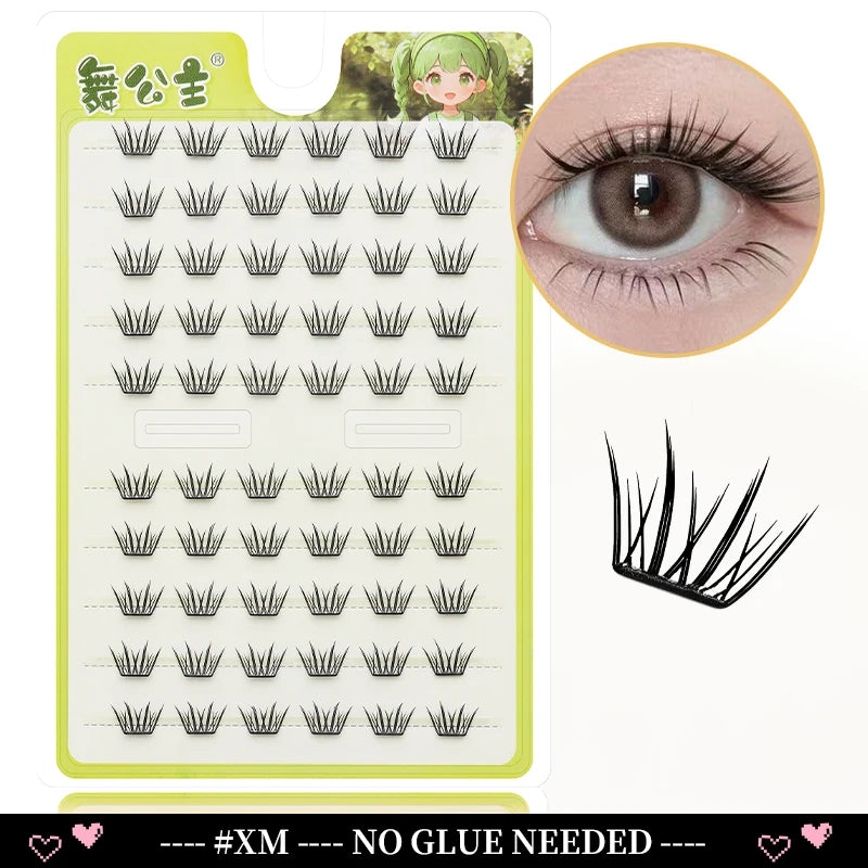 A package of Dingsen Cluster Eyelash Extensions showing various lash styles and a close-up of a natural eye with extensions.