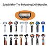 A collection of various knife handles and razor handles shown for compatibility testing.