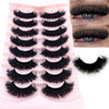 A set of natural mink striped false eyelash extensions displayed on a pink plastic tray.