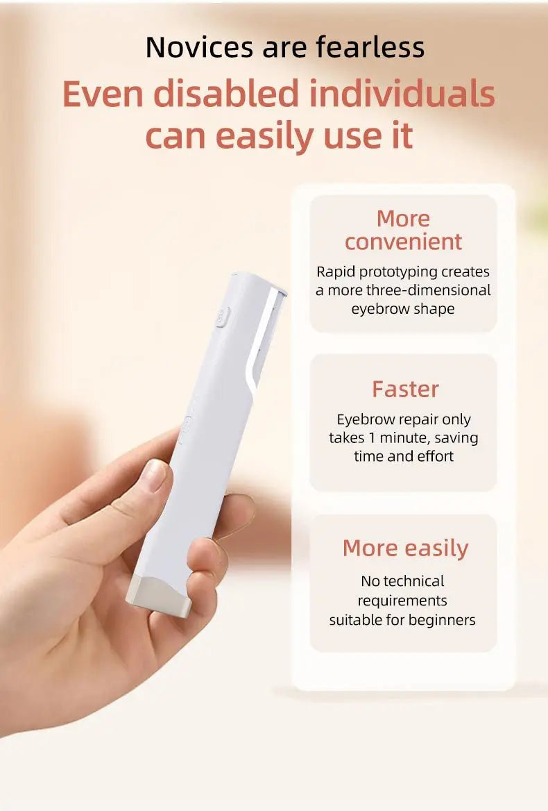 A hand holds a white sonic dermaplaning tool for facial hair and peach fuzz removal.