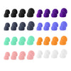 A collection of universal silicone earplugs in various colors including black, purple, blue, and orange.