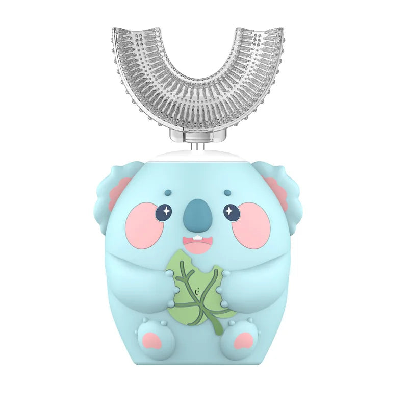 A light blue elephant-shaped electric toothbrush with a silver brush head.