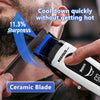 A person is using a Rosyous Pro electric hair clipper with a ceramic blade to cool down quickly without getting hot.