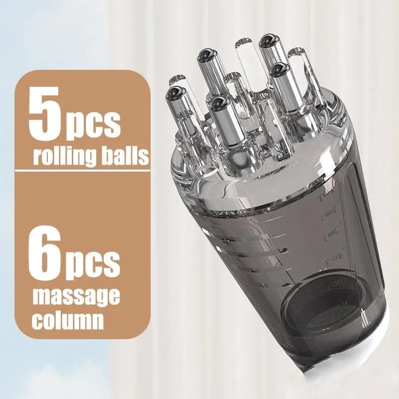 Appliqueur en verre contenant cinq billes roulantes et six colonnes de massage pour les traitements à l'huile essentielle