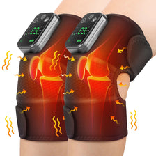 Un dispositif de massage portable pour genou et épaule sur la jambe d'une personne, mettant en évidence la zone de massage.