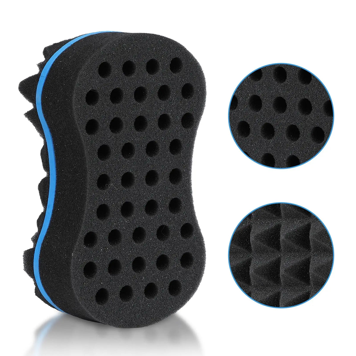 Black foam styling kit for hair including a twist comb, curling sponge, and styling gloves