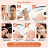 Instrucciones para usar un masajeador de ojos EMS 3D para ojeras y hinchazón, incluyendo limpieza, aplicación de gel y ajuste
