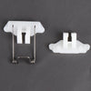A white hair clipper swing head replacement parts kit showing a plastic clip and a metal wire hook.