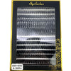 A tray of mixed false eyelashes displayed in a black box with gold accents.
