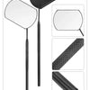 A black professional lash extension mirror set showing a flat mirror, a round mirror, and a mirror handle.