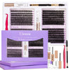 A purple kit containing individual cluster lashes and tools for DIY soft volume eyelash cluster extension