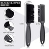A black clipper brush with a non-slip handle and a comb-like brush head shown in various angles.