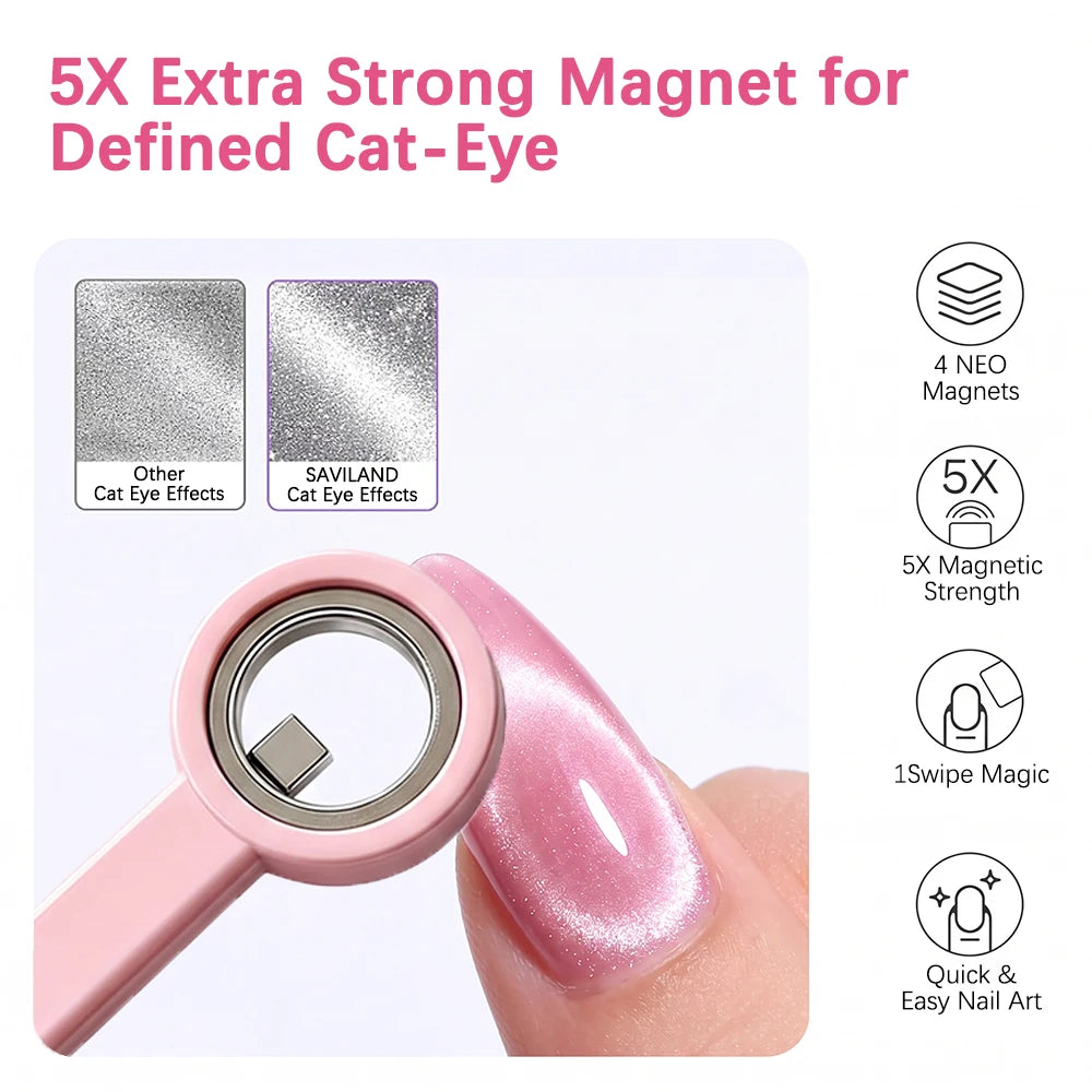 A pink magnetic nail art stick used to create a defined cat-eye effect on a manicure.